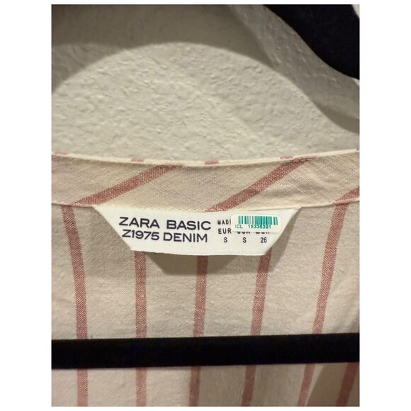 ZARA Linen Blend Striped Knotted Short Sleeve Mini Dress - Picture 3 of 5